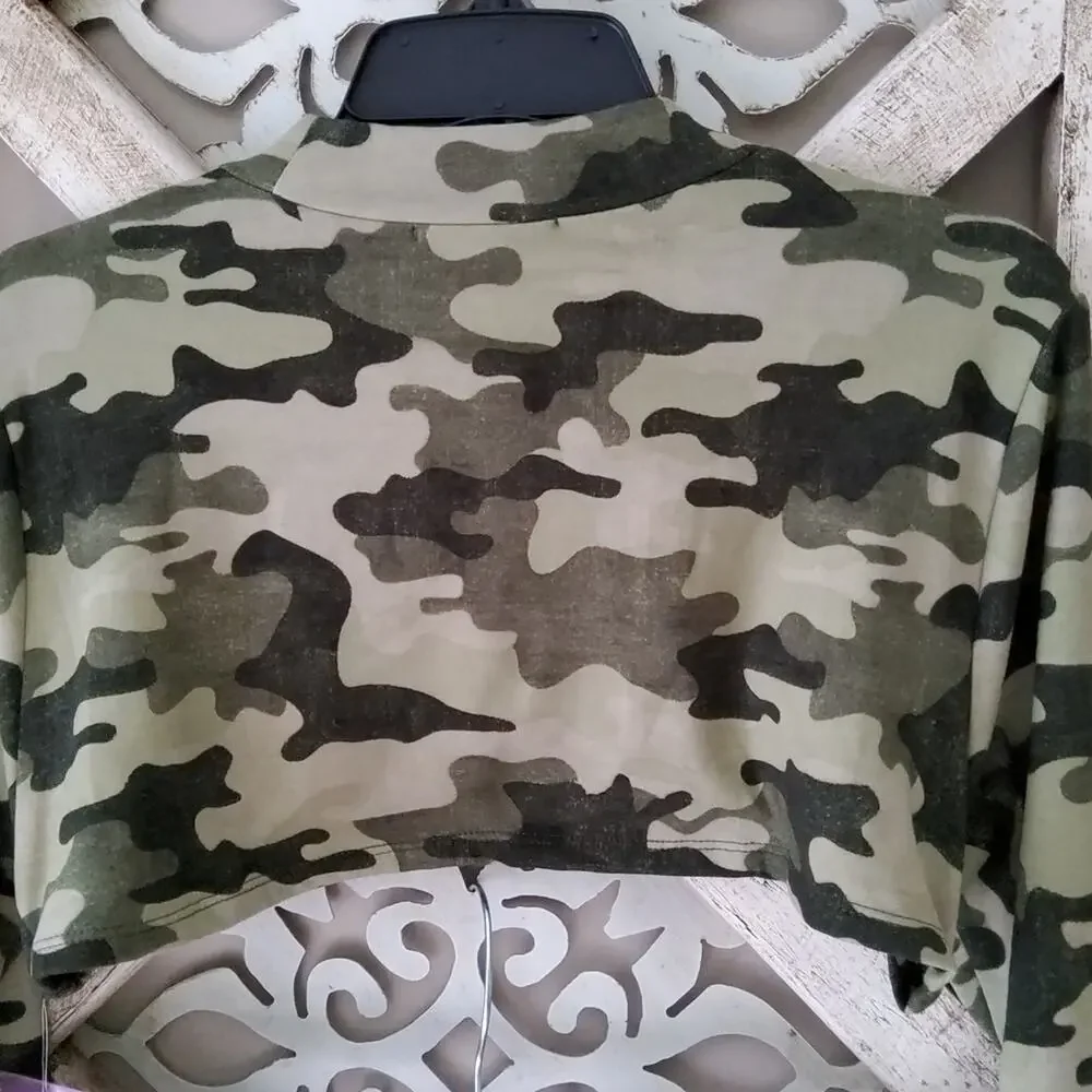 Almost Famous Juniors Soft Camo 2 Piece Tube Top & Long Sleeve Mock Crop Top